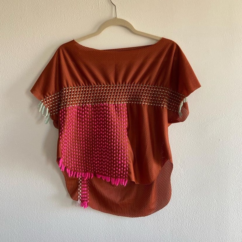 Hand woven boxy athletic mesh baseball top